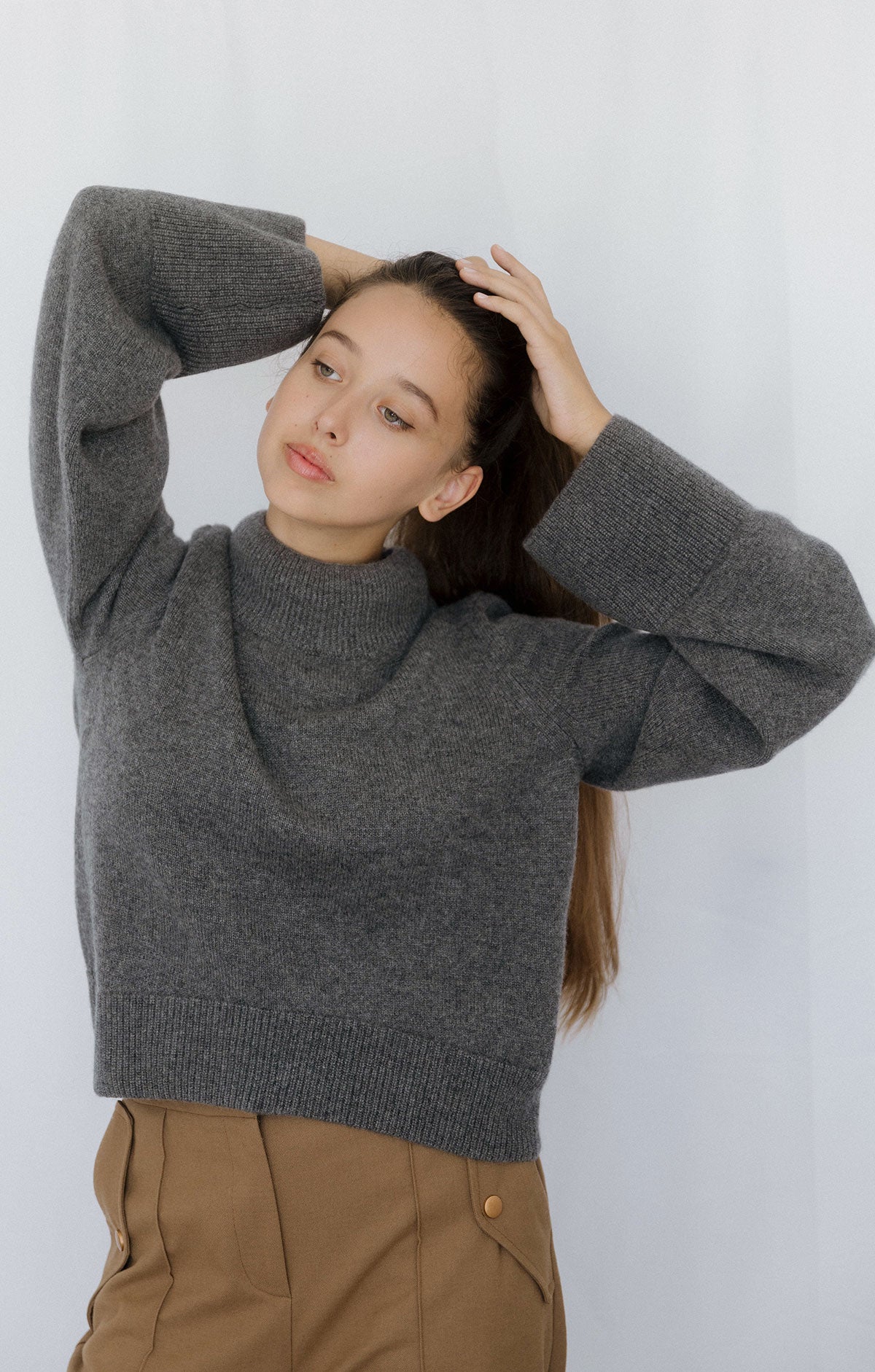 Wide Sleeves Grey 100% Cashmere Sweater