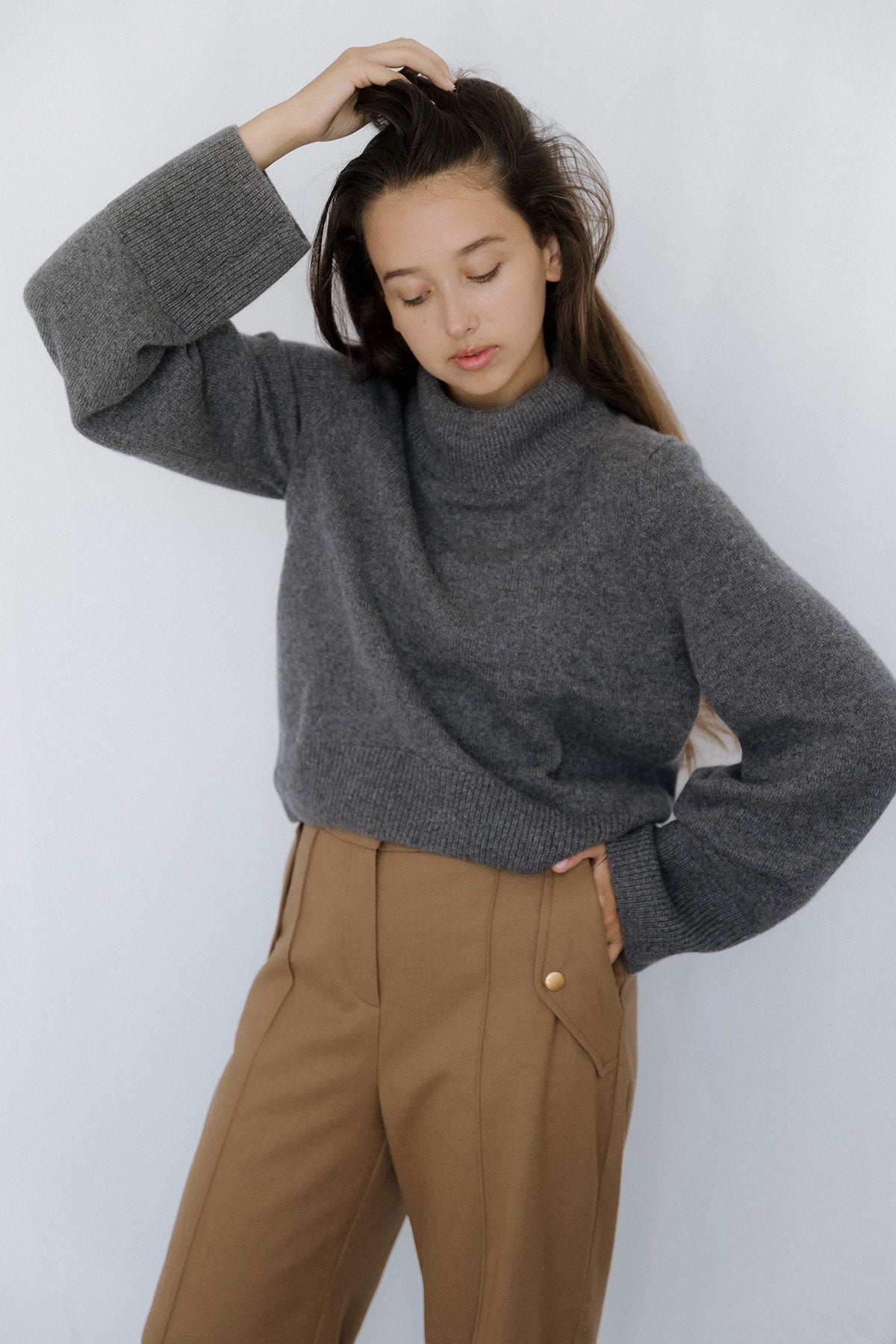 Wide Sleeves Grey 100% Cashmere Sweater
