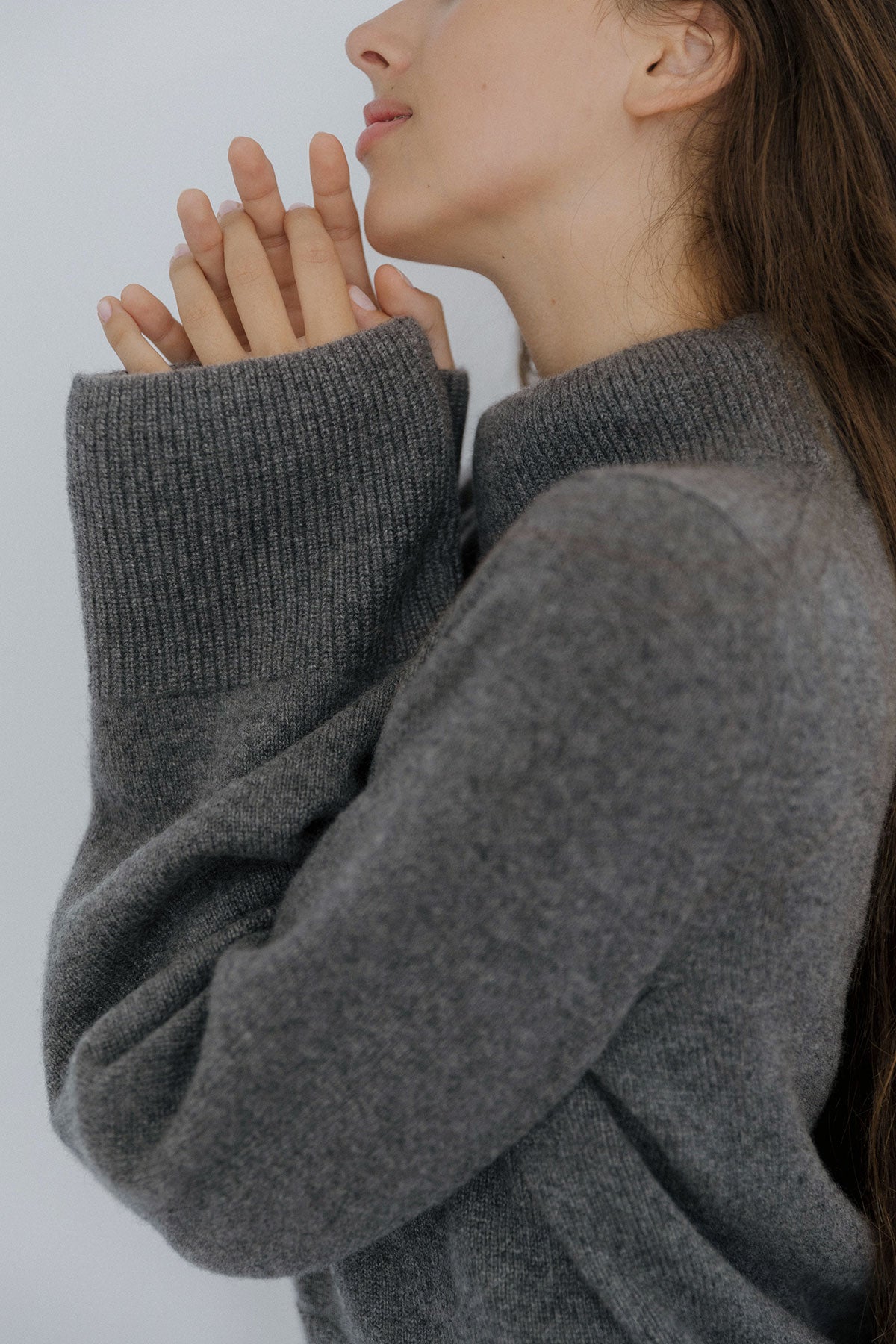Wide Sleeves Grey 100% Cashmere Sweater