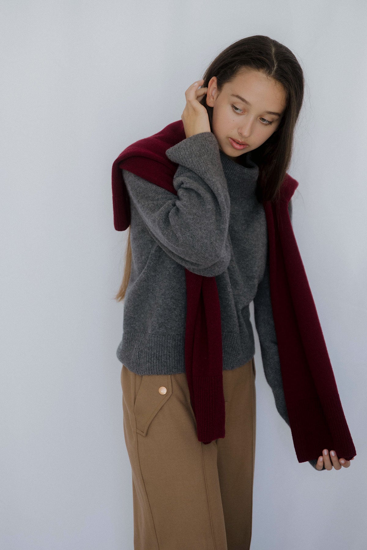 Wide Sleeves Grey 100% Cashmere Sweater