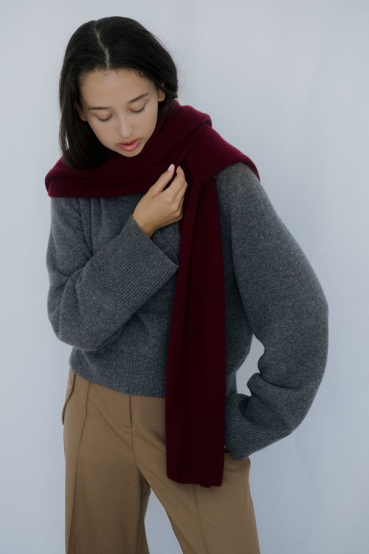 Wide Sleeves Grey 100% Cashmere Sweater