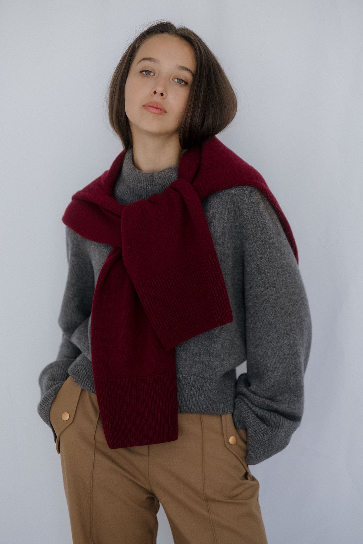 Wide Sleeves Grey 100% Cashmere Sweater