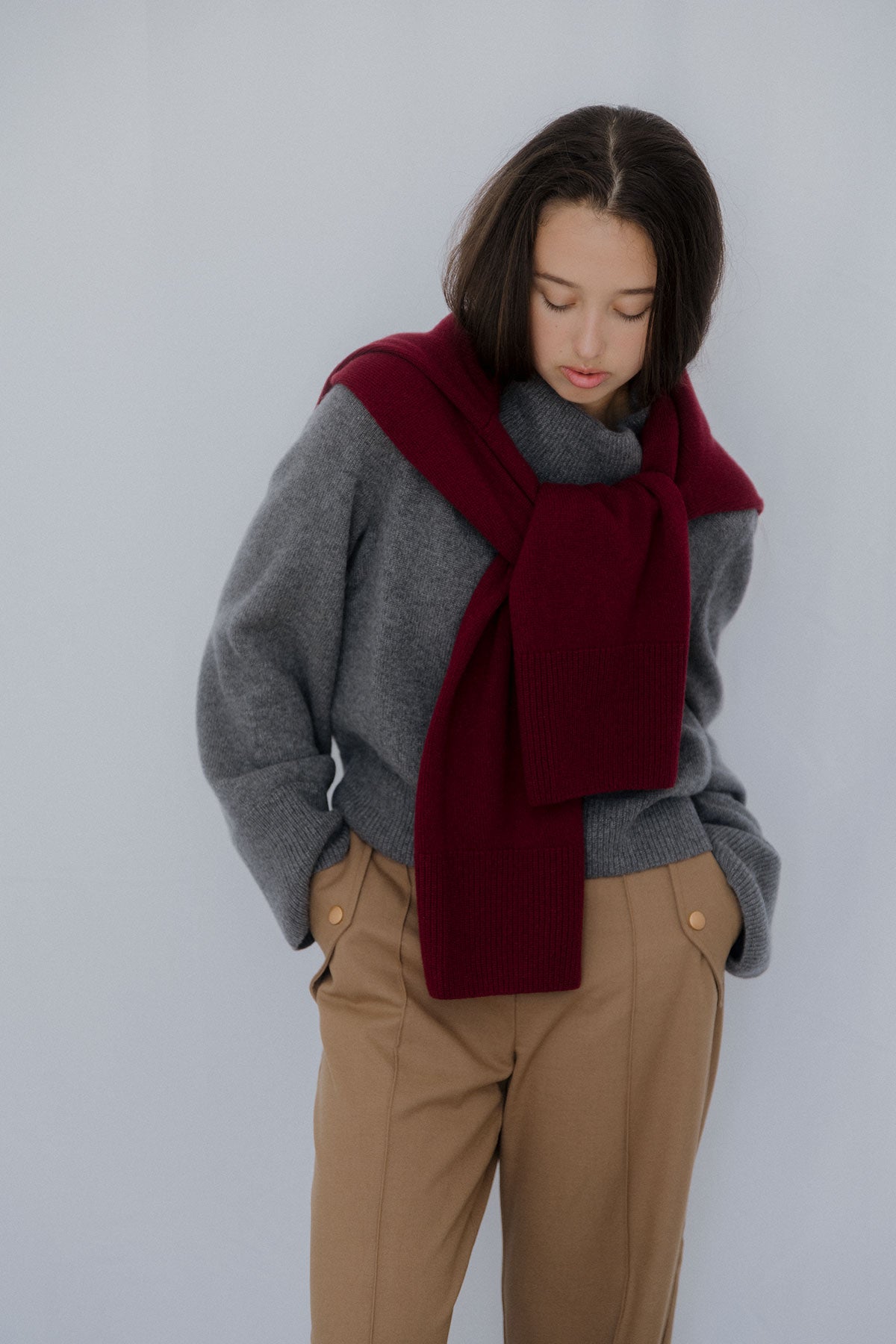 Wide Sleeves Grey 100% Cashmere Sweater