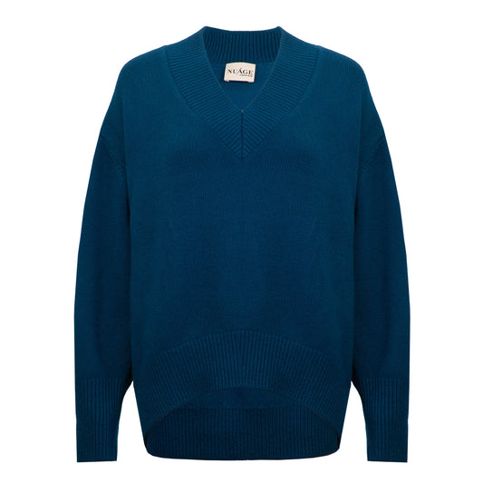 Iconic V-Neck Baby Cashmere Pullover Bleu Canard*