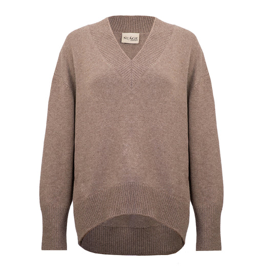 Iconic V-Neck Undyed Cashmere Pullover Capuccino*