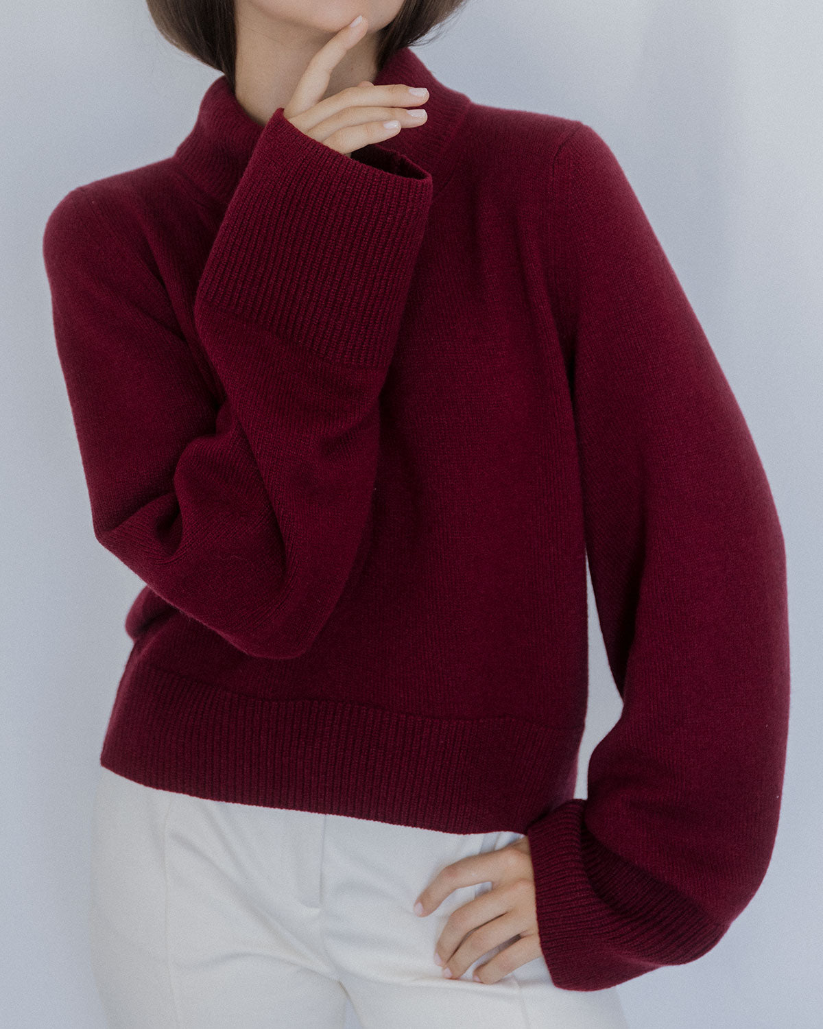 Wide Sleeves Burgundy 100% Cashmere Sweater