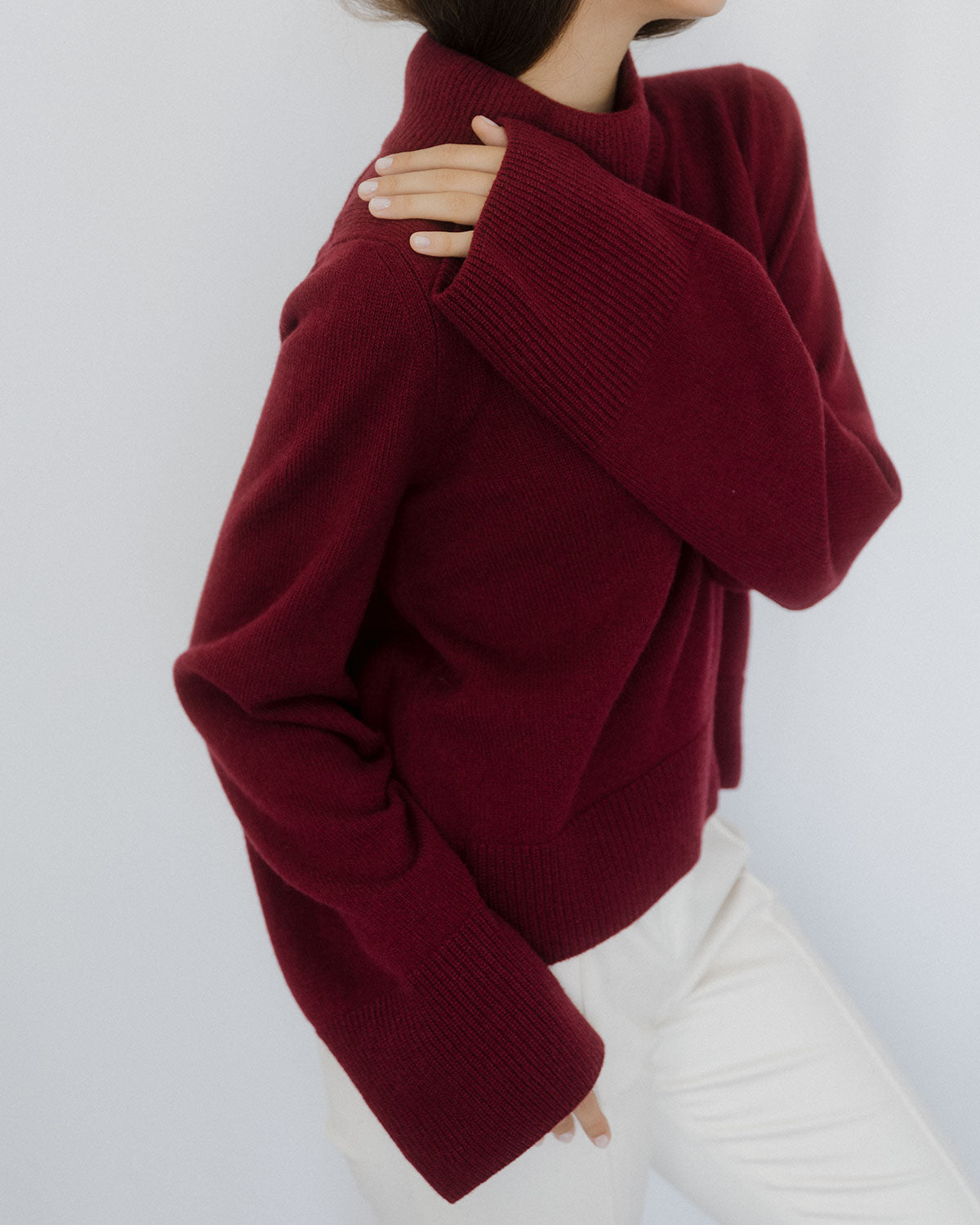 Wide Sleeves Burgundy 100% Cashmere Sweater