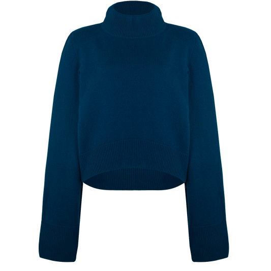 Wide Sleeves Bleu Canard 100% Baby Cashmere Sweater